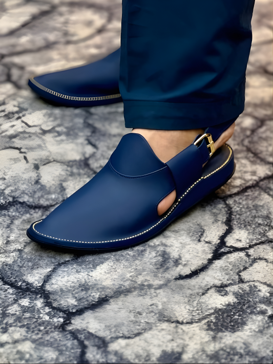 Handmade Medicated Jeans Peshawari Chappal (BLUE)